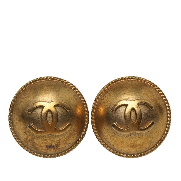Vintage Coco Mark Round Earrings, Gold Plated, Women´s,,New Products : American Fashion Style Bags On Sale